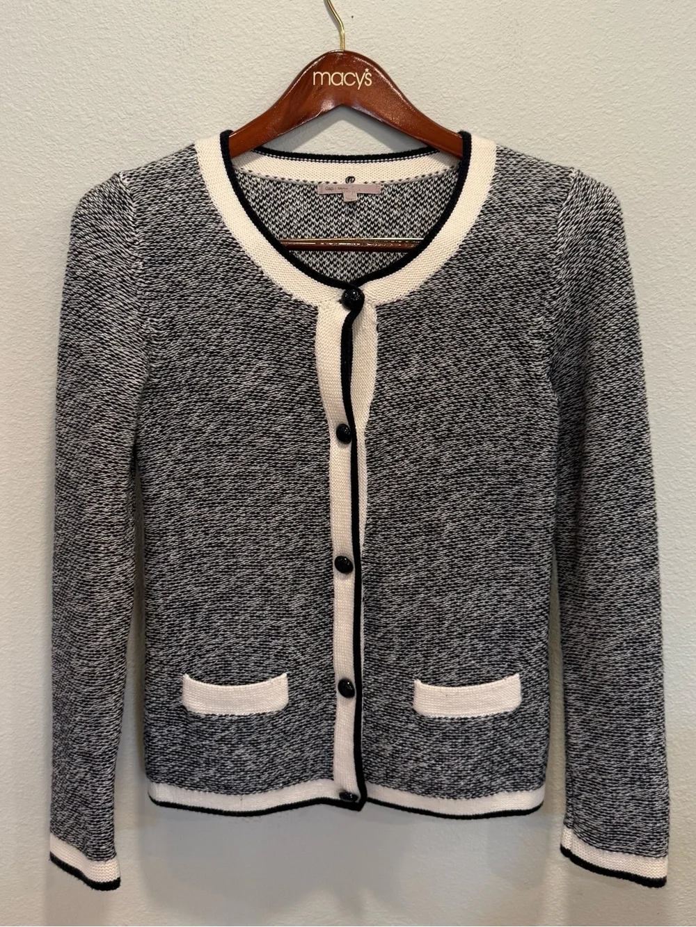 Quiet Luxury Contrast Trim Cardigan French Chic Old Money Sweater S